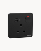 Avatar On 13 Amp Switched Socket With USB A+C – Schneider Electric Avatar On socket, catalogue number E8315DACUSB, Dark Grey finish. 1-year warranty. Authorised Schneider Electric channel partner HYDZ Traders.