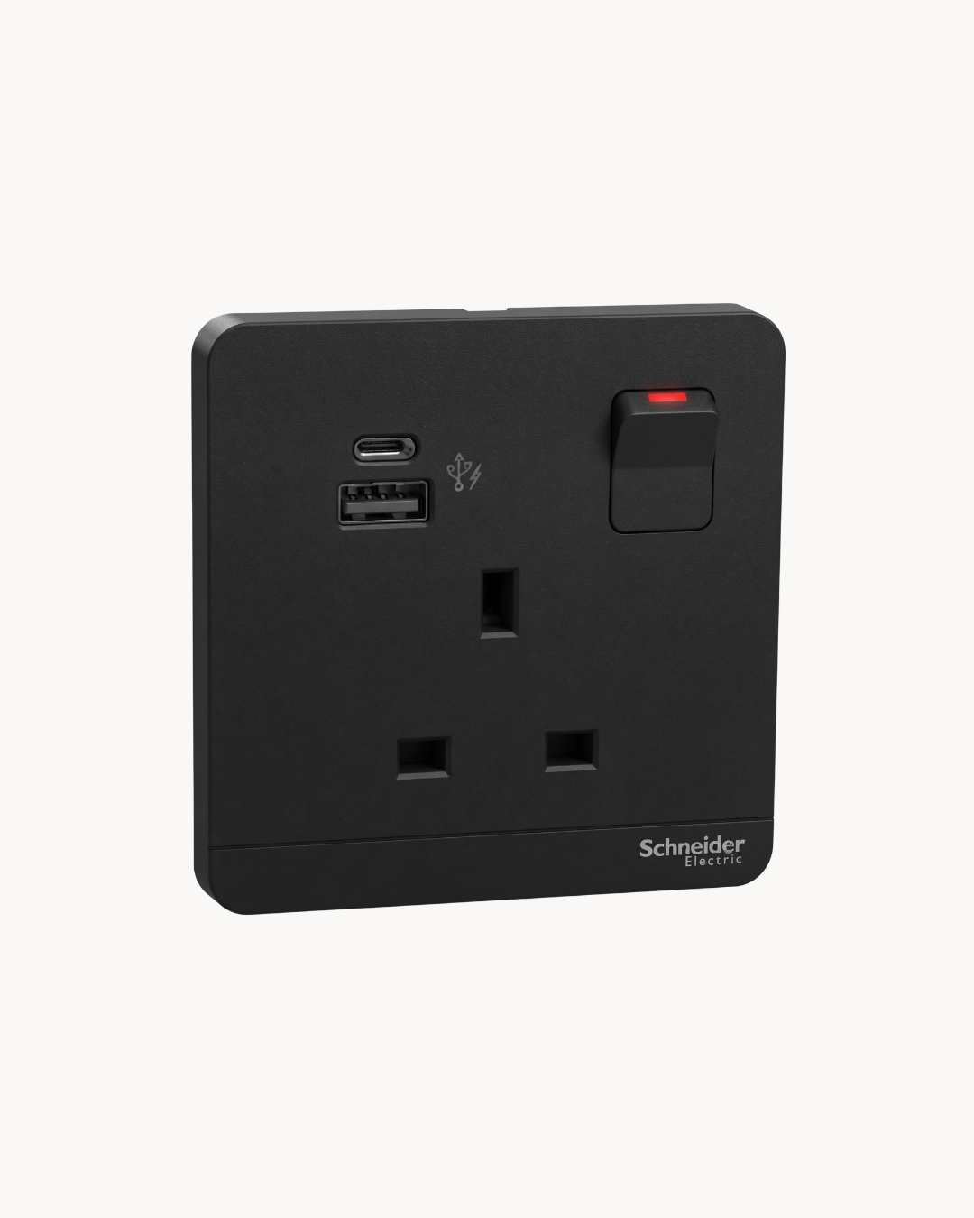 Avatar On 13 Amp Switched Socket With USB A+C – Schneider Electric Avatar On socket, catalogue number E8315DACUSB, Dark Grey finish. 1-year warranty. Authorised Schneider Electric channel partner HYDZ Traders.