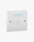 BRW 1 Port Plate – Schneider Electric Data Accessories data port plate, catalogue number DCBRWPS1PSWT-WE, White. Suitable for offices, data rooms and hotels.