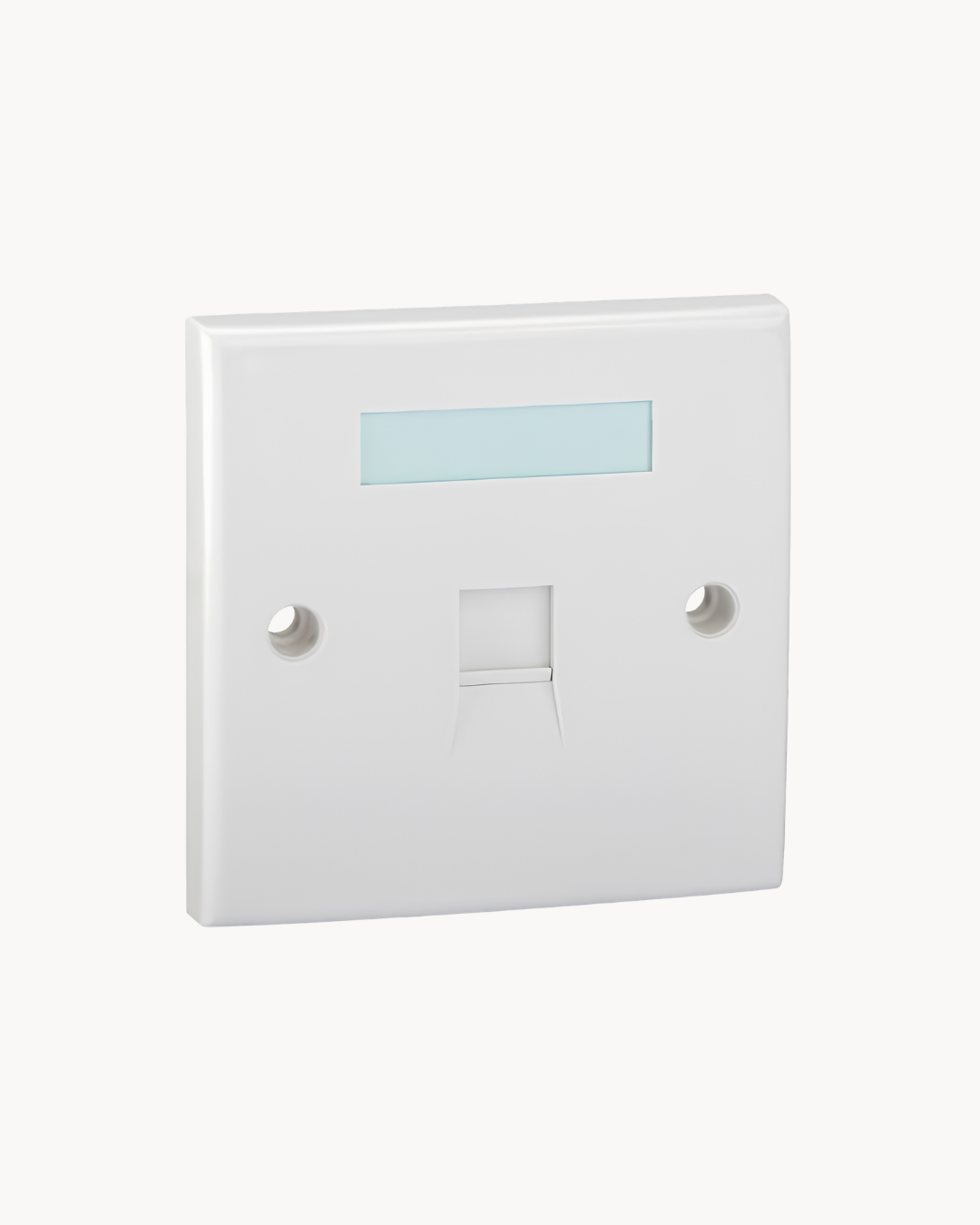 BRW 1 Port Plate – Schneider Electric Data Accessories data port plate, catalogue number DCBRWPS1PSWT-WE, White. Suitable for offices, data rooms and hotels.