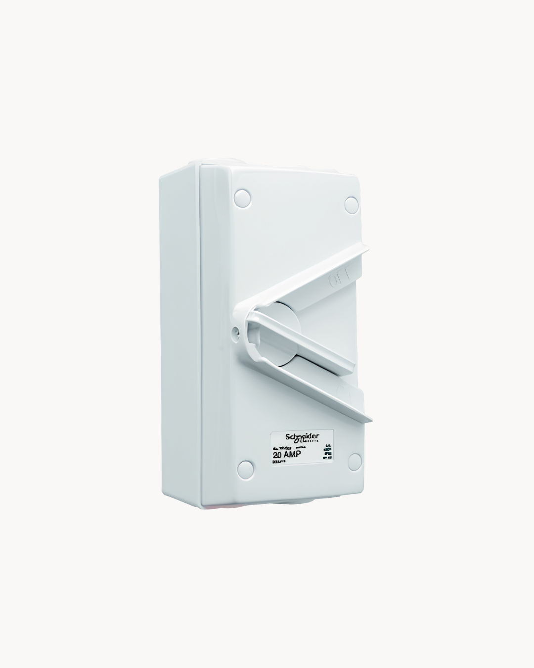 Kavacha 20 Amp TP Isolator, Kavacha 20 Amp DP Isolator and Kavacha 20 Amp SP Isolator – Schneider Electric Kavacha, catalogue numbers WHT20, WHD20 and WHS20. Supplied by HYDZ Traders, authorised Schneider Electric channel partner in Pakistan.