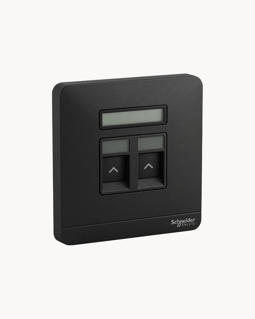 Avatar On 2 Gang Shuttered Plate – Schneider Electric Avatar On shuttered data/telecom plate, catalogue number E8332RJS, Dark Grey finish – 2-gang, shuttered ports. Genuine Schneider Electric product supplied by HYDZ Traders, Pakistan.