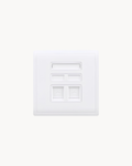 Pieno 2 Gang Shuttered Plate and Pieno 2 Gang Shuttered Telephone Outlet – Schneider Electric Pieno, catalogue numbers E8232RJS and E8232RJS4, White finish. Supplied by HYDZ Traders, authorised Schneider Electric channel partner in Pakistan.