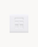 Pieno 2 Gang Shuttered Plate and Pieno 2 Gang Shuttered Telephone Outlet – Schneider Electric Pieno, catalogue numbers E8232RJS and E8232RJS4, White finish. Supplied by HYDZ Traders, authorised Schneider Electric channel partner in Pakistan.