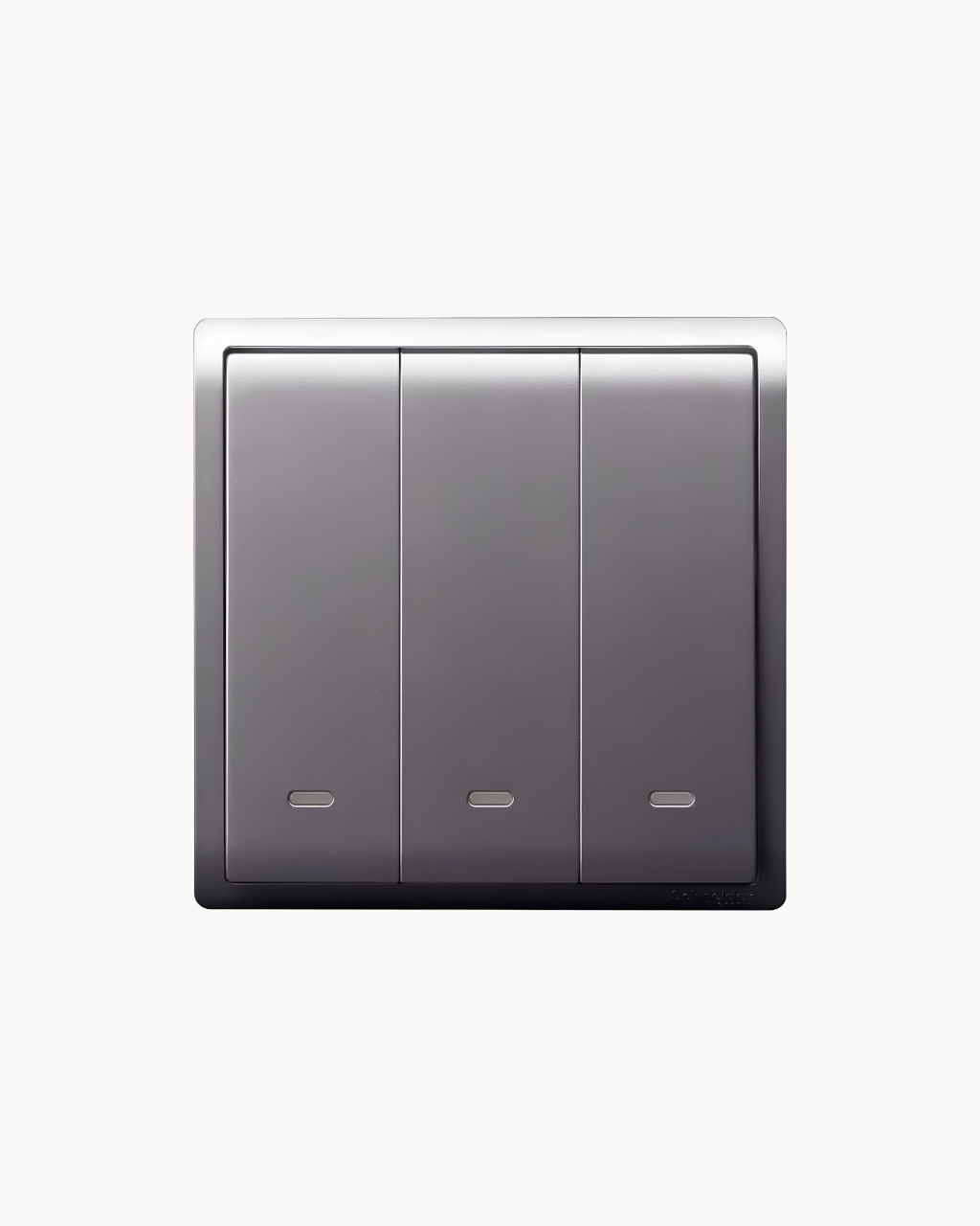 Pieno 3 Gang 1 Way Switch – Schneider Electric Pieno switch, catalogue number E8233L1F20, Aluminium Silver finish – 3-gang, 1-way. 1-year warranty. Authorised Schneider Electric channel partner HYDZ Traders.