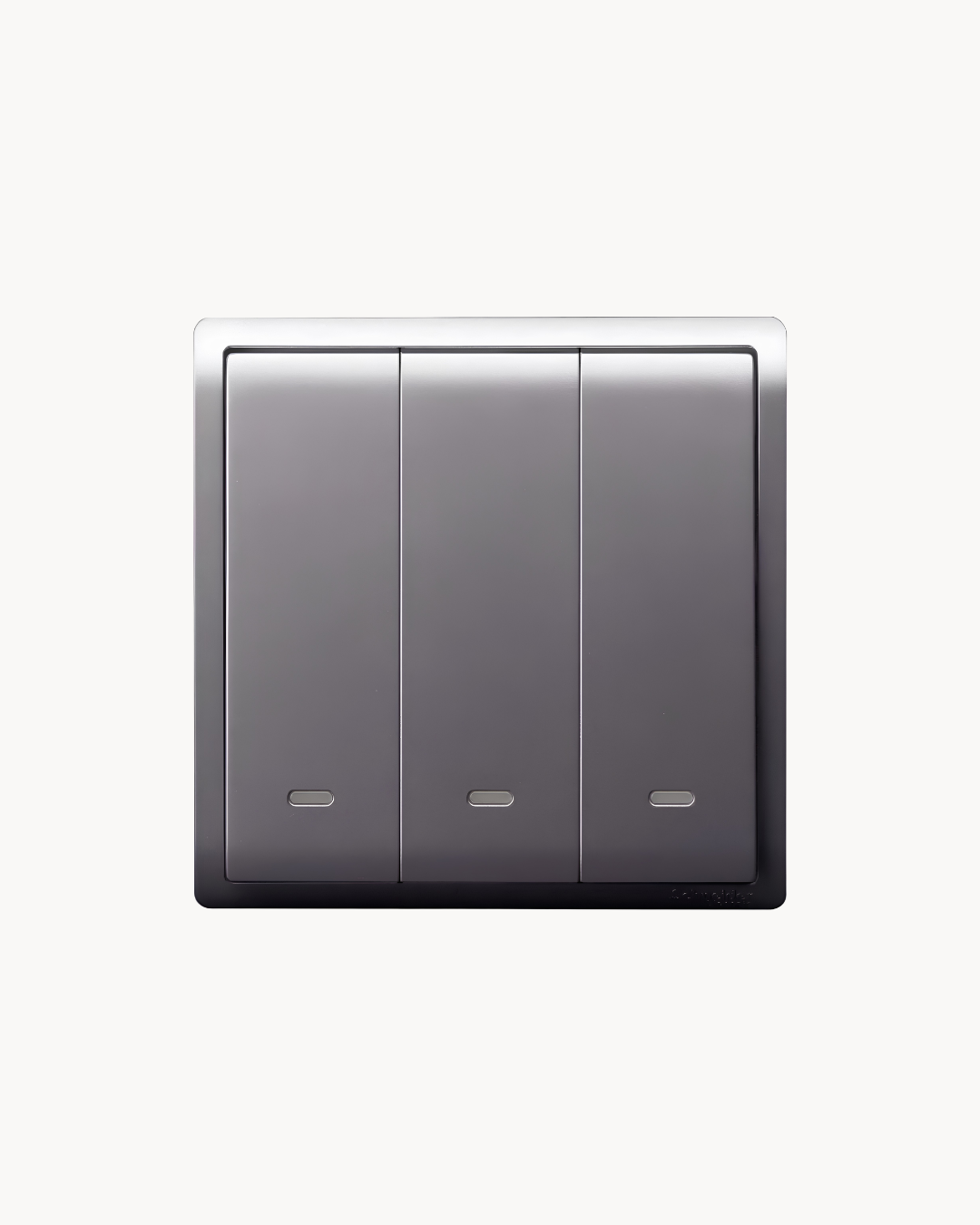 Pieno 3 Gang 1 Way Switch – Schneider Electric Pieno switch, catalogue number E8233L1F20, Aluminium Silver finish – 3-gang, 1-way. 1-year warranty. Authorised Schneider Electric channel partner HYDZ Traders.