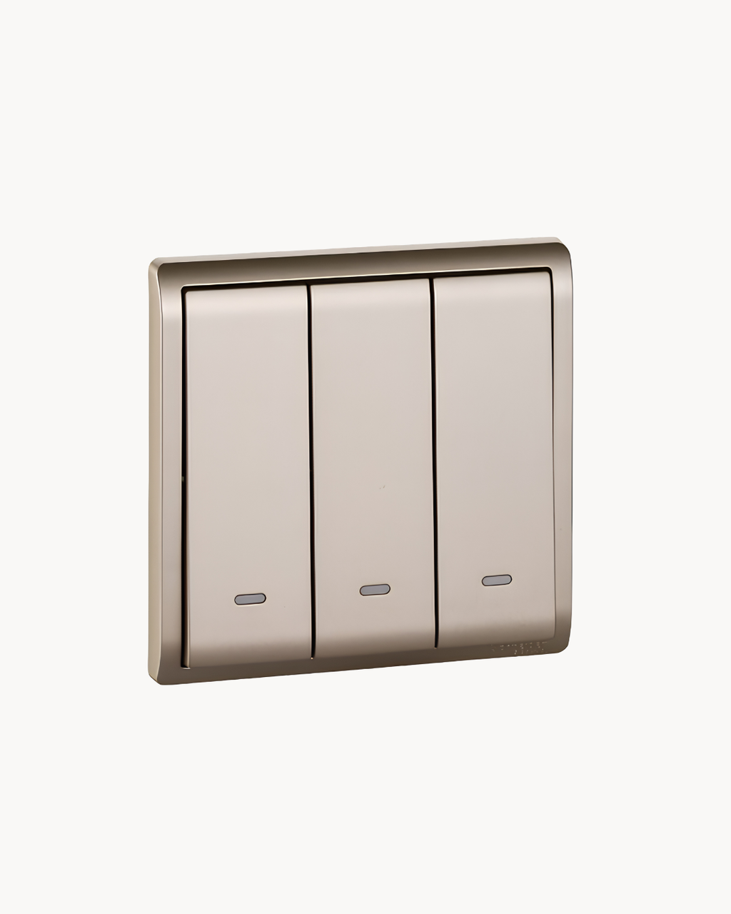 Pieno 3 Gang 1 Way Switch – Schneider Electric Pieno switch, catalogue number E8233L1F20, Wine Gold finish – 3-gang, 1-way. Genuine Schneider Electric product supplied by HYDZ Traders, Pakistan.