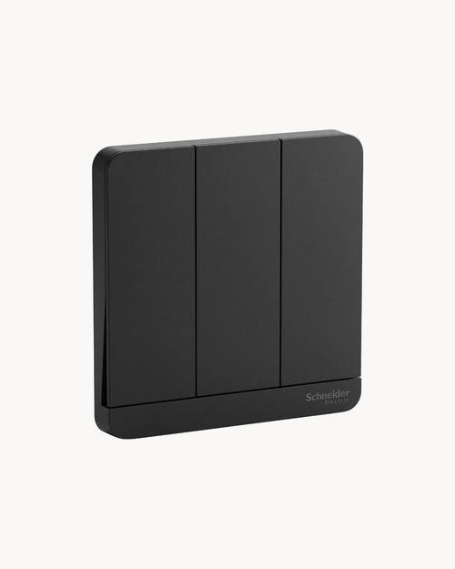 Avatar On 16AX 3 Gang 1 Way Switch – Schneider Electric Avatar On switch, catalogue number E8333L1, Dark Grey finish – 3-gang, 1-way, 16AX rated. Genuine Schneider Electric product supplied by HYDZ Traders, Pakistan.