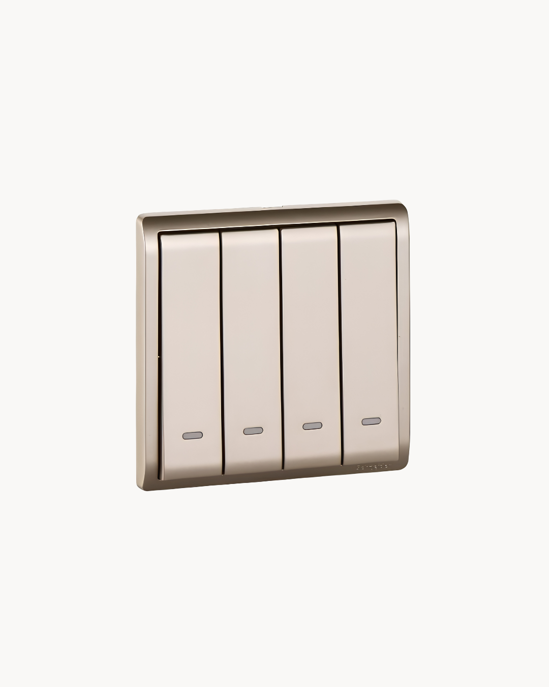 Pieno 4 Gang 1 Way Switch – Schneider Electric Pieno switch, catalogue number E8234L1F, Wine Gold finish – 4-gang, 1-way. Genuine Schneider Electric product supplied by HYDZ Traders, Pakistan.
