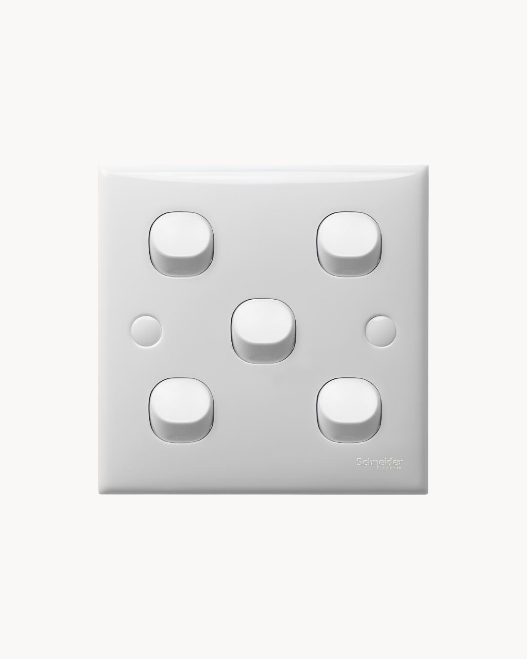 S-Classic 10AX 5 Gang 1 Way Switch – Schneider Electric S-Classic switch, catalogue number E35/1/2A, White – 5-gang, 1-way, 10AX rated. Suitable for homes, offices and commercial buildings.