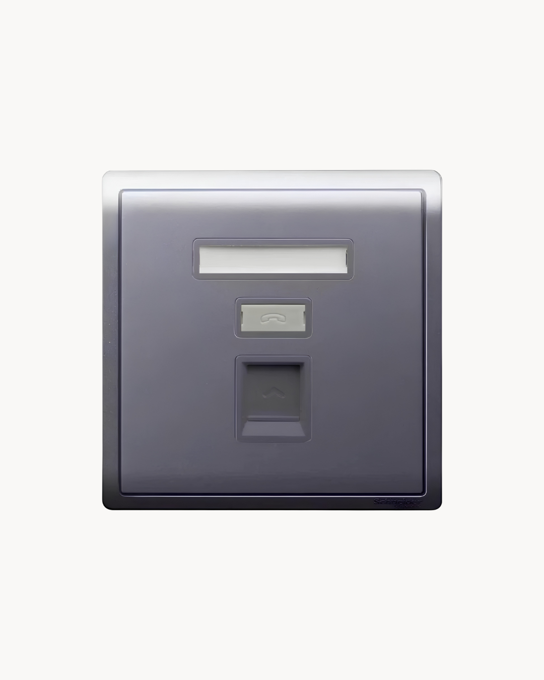 Pieno 1 Gang Shuttered Plate and Pieno 1 Gang Shuttered Telephone Outlet – Schneider Electric Pieno, catalogue numbers E8231RJS and E8231RJS4, Aluminium Silver finish. Supplied by HYDZ Traders, authorised Schneider Electric channel partner in Pakistan.
