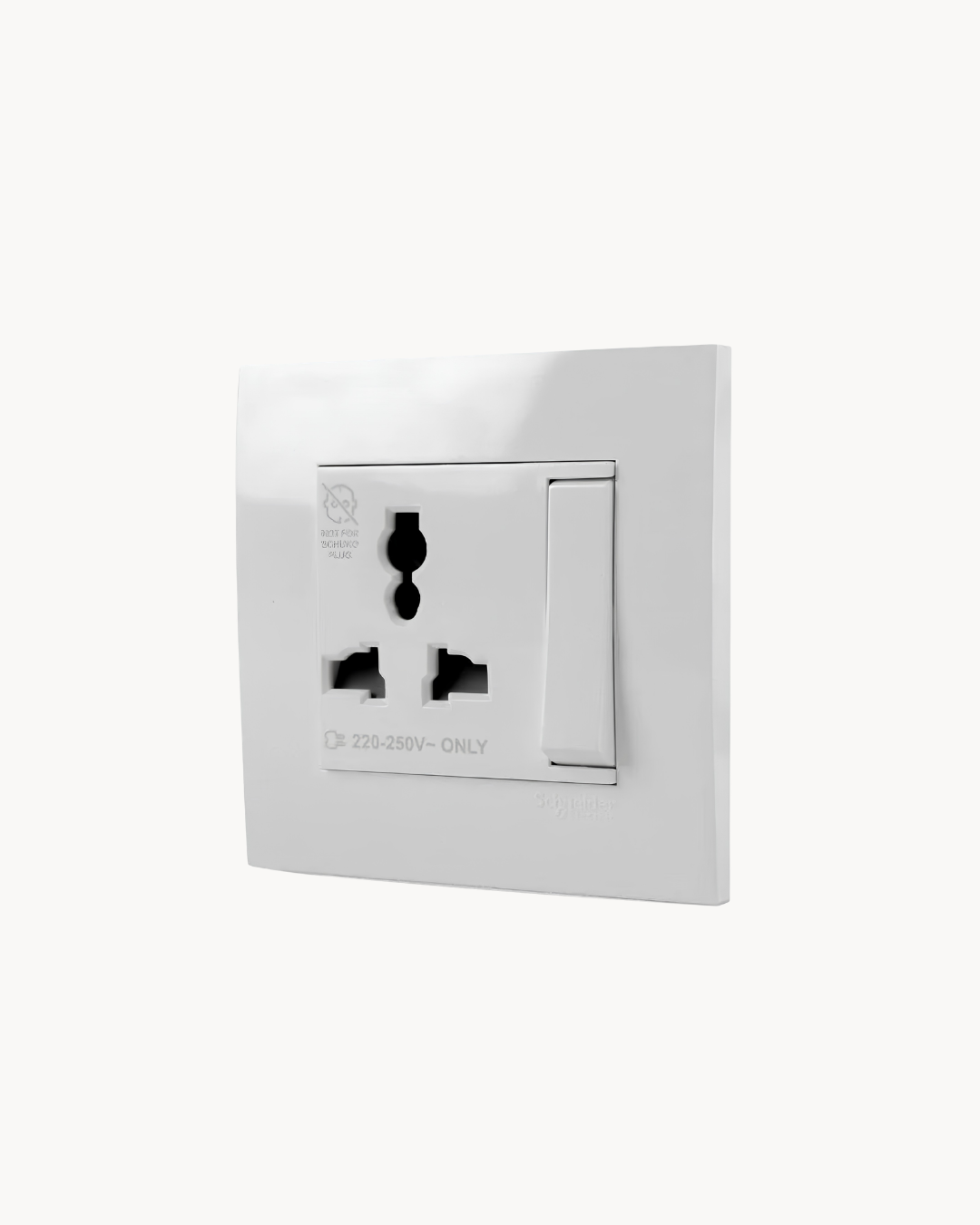 Vivace 13 Amp International Switched Socket – Schneider Electric Vivace socket, catalogue number KB113LS, White – 13 A rated, IP20, multi-plug compatible. Suitable for homes, offices and commercial buildings.