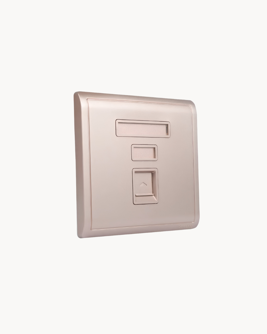 Pieno 1 Gang Shuttered Plate and Pieno 1 Gang Shuttered Telephone Outlet – Schneider Electric Pieno, catalogue numbers E8231RJS and E8231RJS4, Wine Gold finish. Supplied by HYDZ Traders, authorised Schneider Electric channel partner in Pakistan.
