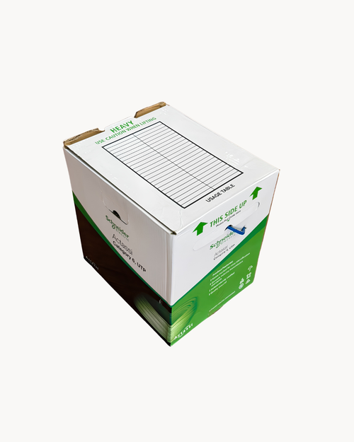Actassi Cat6 UTP Cable, Blue, 305M – Schneider Electric Data Accessories network cable, catalogue number ACT4P6UCM3RBBU, Blue. Suitable for offices, data rooms and hotels.